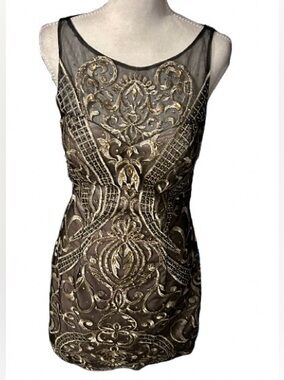 NWT Illusion Sheer AMELIA COUTURE Dress Gold Formal Cocktail Wedding Medium 8